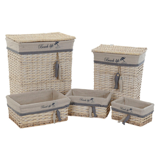 Basket set DKD Home Decor Blue Beige Spirals Mediterranean 47 x 35 x 56 cm 5 Pieces